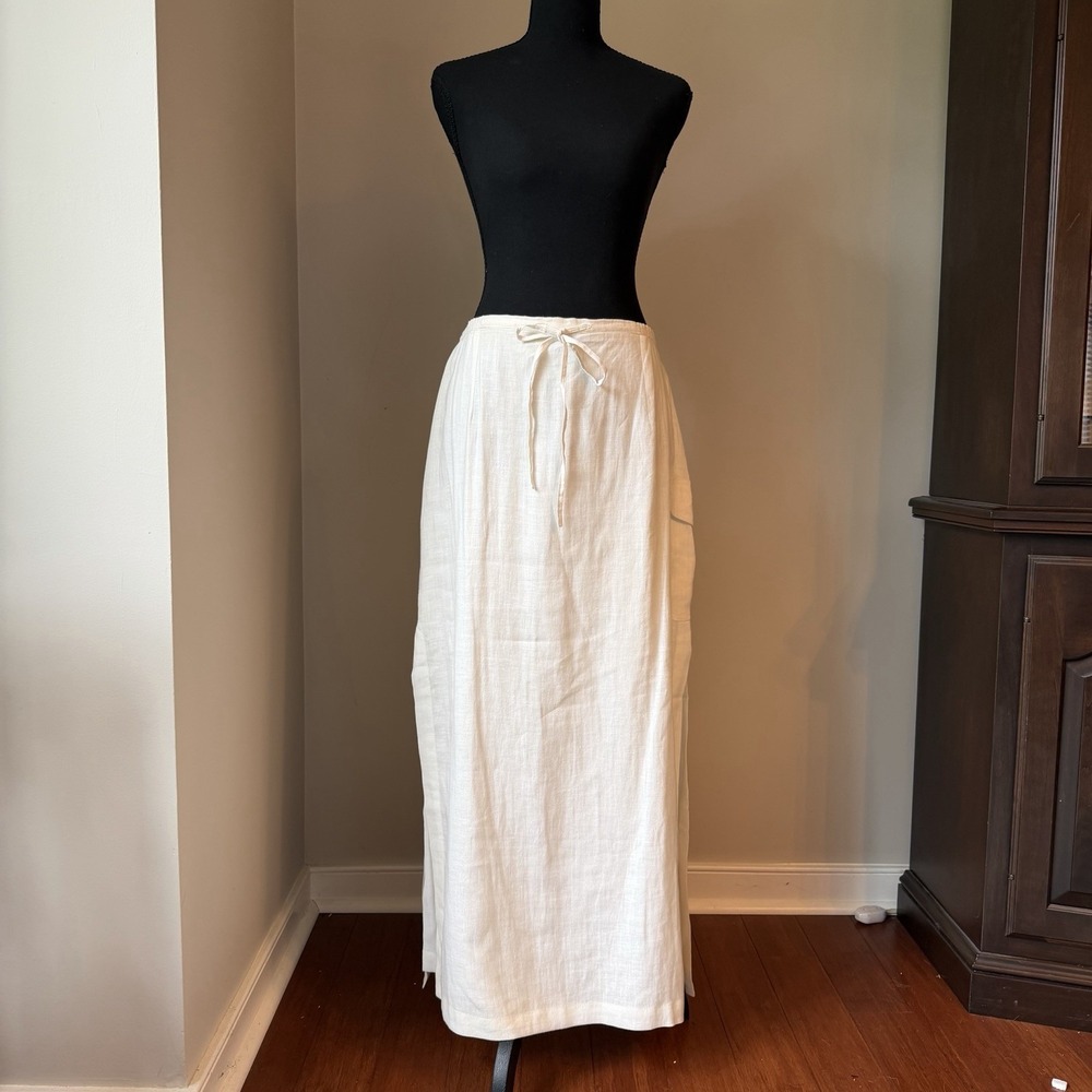 Vintage Oilily Cream Linen Blend Midi Skirt Women's L Boho Western Cottagecore